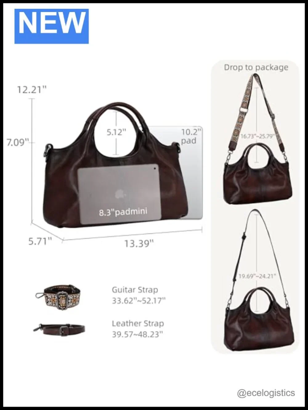 Genuine Leather Satchel Crossbody Handbag with Straps